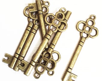 12 PCs Antiqued brass finished key pendant 46x15mm, antique bronze key pendant, key charm