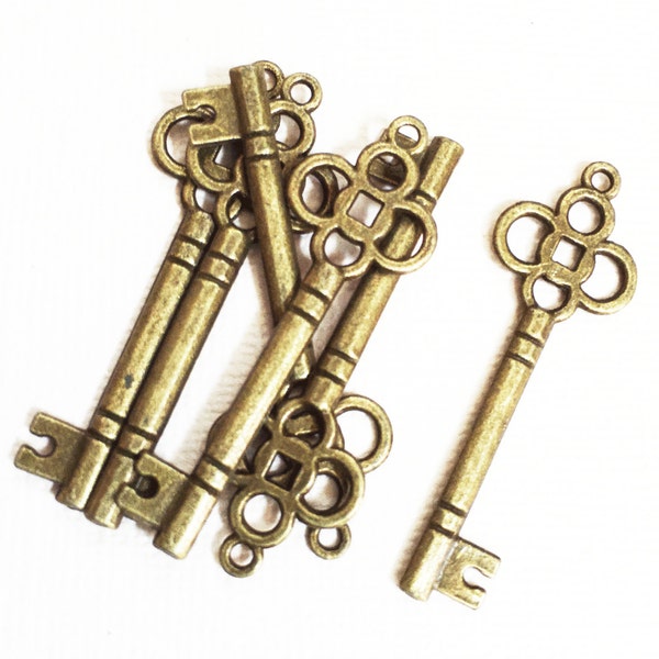 Bulk 60pcs  Antiqued brass finished key pendant 46x15mm, antique bronze key pendant, key charm
