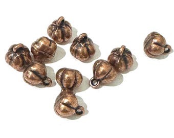 10 Antique Copper Pumpkin Charms: Halloween Alloy Pendants (9x8x7.5mm)