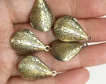 10 piezas de colgante de relicario de lágrima de latón antiguo de 15 x 24 mm