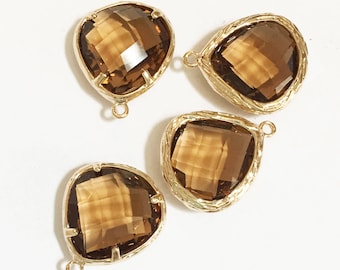 Bernstein Glas Tropfen Anhänger mit Goldrahmen (17 x 15 mm)