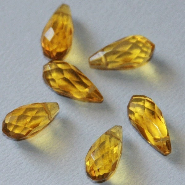 6 pcs ------ Yellow  quartz glass faceted thin briolette 8X16mm