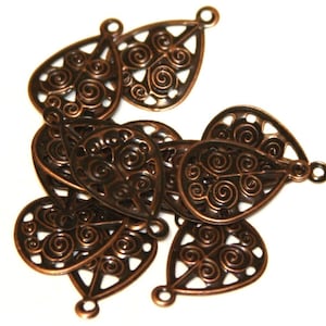 50 pcs  Antiqued copper filigree drops 17x12mm