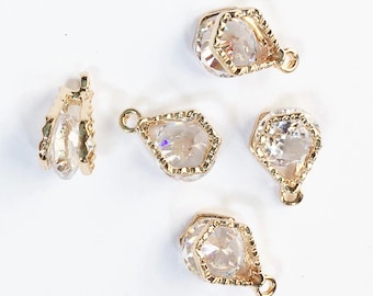 Bulk 20 pcs of Cubic Zirconia  light gold charm 103x8mm, Pentagon charm