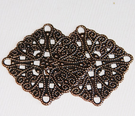 48 Antiqued Copper Plated Brass 16x16mm Filigree Square Connectors