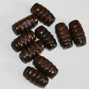 50 Brown Fluted Wood Beads: Large Hole Oval Beads (15x8mm)