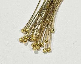 Gold Plated Brass Ball End Head Pins, 24 Gauge, 2 Inch (200 pcs)