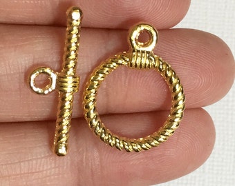 10 sets of Gold twisted toggle clasps 22x17mm, gold plated toggle clasps