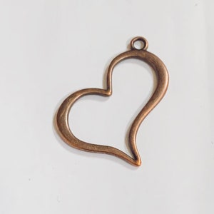 12  antique copper color open heart charm 38mm
