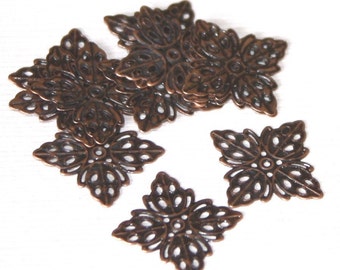 50 pcs of antiqued copper plated brass filigree square - 12.5mm