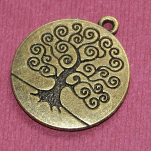 8PCs Antique Brass double sided Tree of life pendant 22x25mm