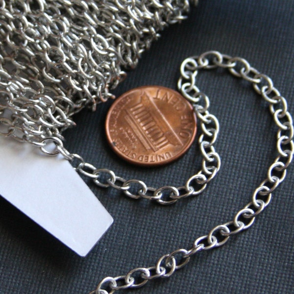 3ft SAMPLE chain  Antiqued Silver Plated chain round cable chain 4x5mm soldered links