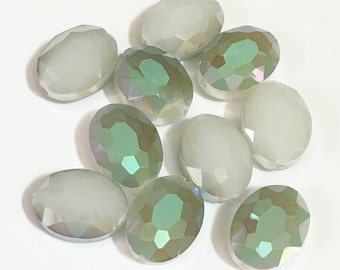 6 pcs  two tone oval crystal beads beads 12x15mm, electro plated crystal beads, White Green