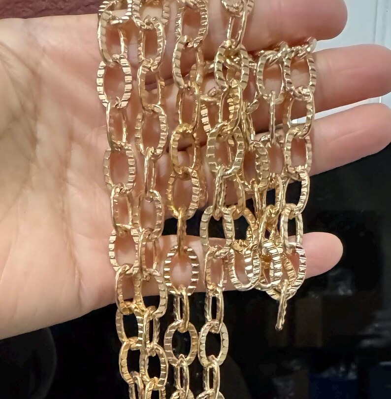 Light Gold Plated Steel Chain: Flat Textured Open Link, 2 Ft - Etsy