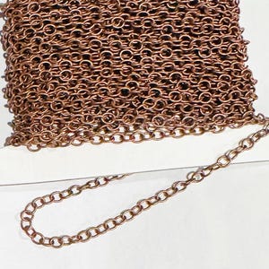32 ft Antiqued Copper Round Cable Chain: 4x5mm Bulk Brass Chain