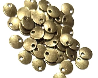 100 pcs  antiqued  brass coin drop 8mm