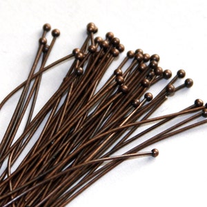 50 pcs of Antique Copper Ball end head pin 22 gauge with 2mm ball 1.75 inch long image 2