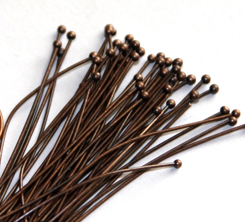 50 pcs of Antique Copper Ball end head pin 22 gauge with 2mm ball 1.75 inch long image 2