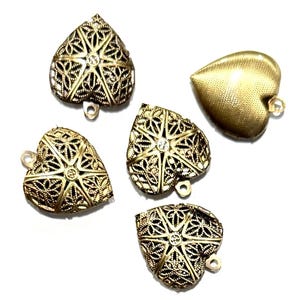 Antique Brass Filigree Heart Locket Pendants - 20x20mm - (5 pcs image 7
