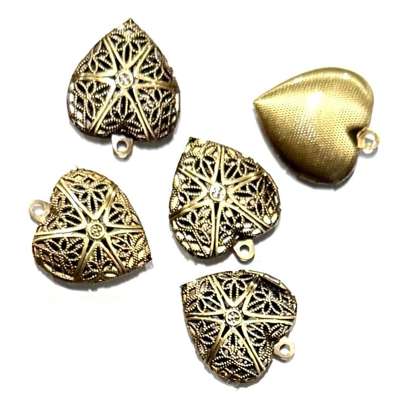 Antique Brass Filigree Heart Locket Pendants - 20x20mm - (5 pcs image 7