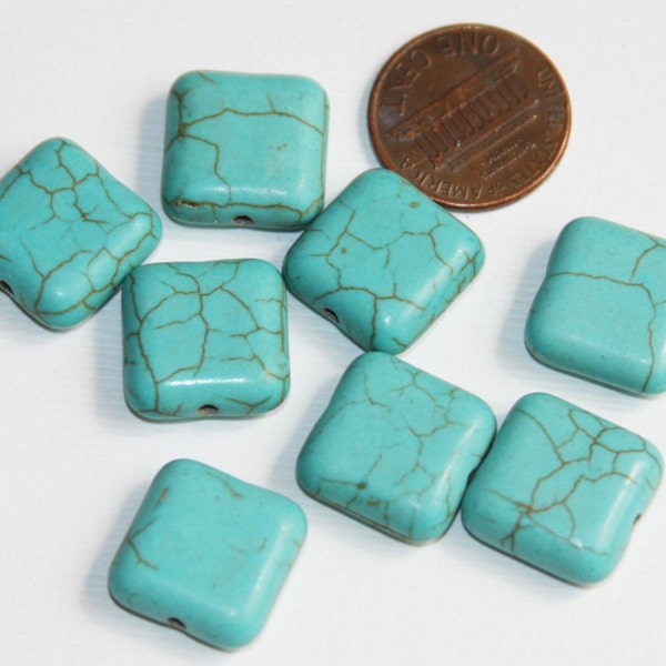 8 pcs  light blue Turquoise square beads 12mm, manmade turquoise, loose beads, flat square beads