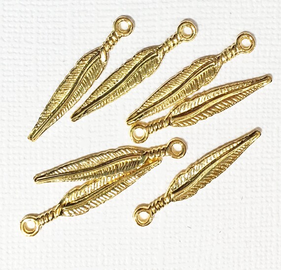 thumbnail image 2 of 25-Piece Antique Copper Plated Feather Charm Dangle Beads – 18x4 Mm Brass Stamped Findings For Jewelry Making 2 of 3