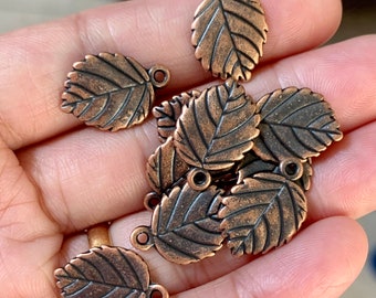 Bulk  50 Antique copper finished leaf pendant 13x19mm, double sided alloy leaf charm, bulk leaf charm