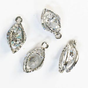 4 pcs  Cubic Zirconia  platinum color charm 15x8mm, horse eye shape, antique silver charm
