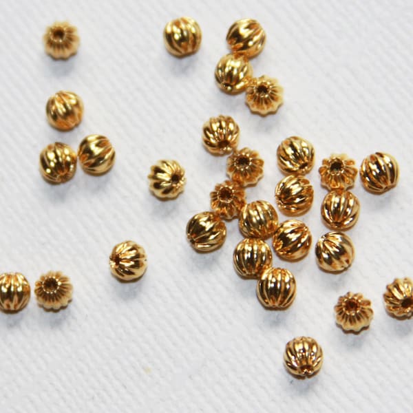 100 pcs gold finished round Corrugated beads 4mm, gold spacer beads, gold loose beads