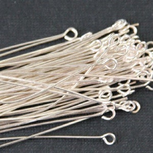 250 pcs of Silver Plated Brass Eye Pin - 2 inch long - 22 gauge