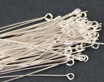 250 pcs of Silver Plated Brass Eye Pin - 2 inch long - 22 gauge