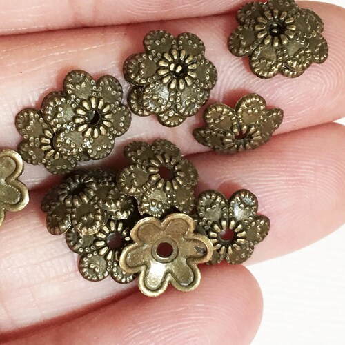50 Pcs Antique Brass Flower Beadcap 9x10mm Antique Brass Etsy