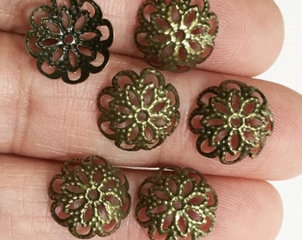100 pcs  Antiqued  brass  filigree bead caps 12mm