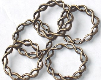 10 pcs  Antiqued brass twisted rings 20 mm