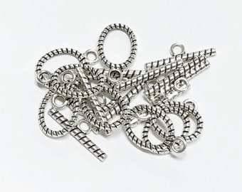 10 sets  Antiqued silver twisted toggle clasps 21x13mm, Antique Silver toggle clasps, bulk toggle clasps