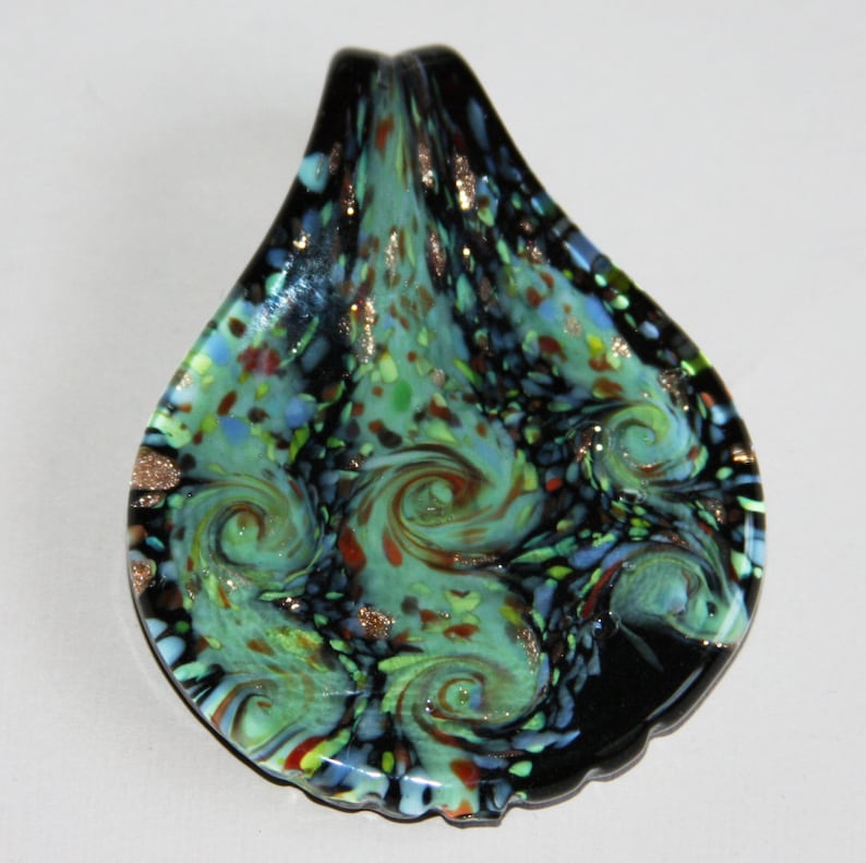 1 piece Green lampwork teardrop pendant 61x49mm image 1