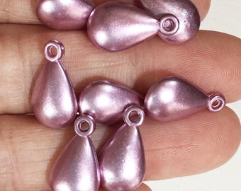 50 pcs  painted acrylic teardrop pendant 16x9mm Metallic Pink