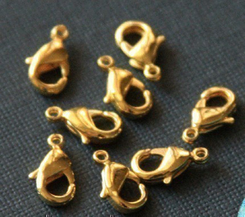 25 Solid Brass lobster claw clasp 12X7mm Gold plated image 1