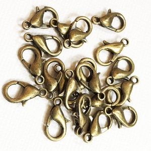 20 Antique Brass Lobster Clasps: Zinc Alloy Parrot Clasp (12x6mm)
