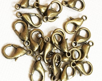 20 pcs  antique brass finished clasp zinc alloy clasp 12x6mm, parrot clasps, antique bronze lobster clasp