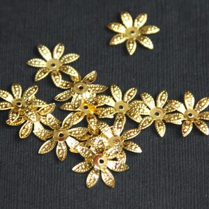 50 pcs gold finish filigree flower bead cap 17mm, gold  flower beadcap