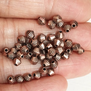 100 antique copper finished bicone spacer beads 4x3.5mm,  metal spacer beads