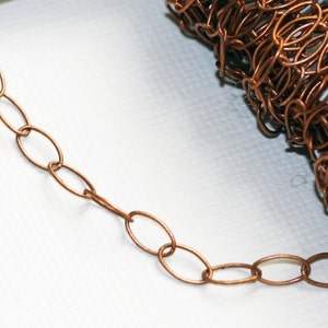 10ft  Antiqued Copper oval drawn cable chain 7x3.9mm - Soldered Links
