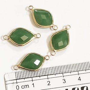 Olive Green Faceted Glass Leaf Connector: Gold Tone Brass Setting (14.5x13mm)