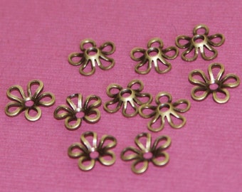 50 pcs  Antiqued brass flower beads cap 9mm