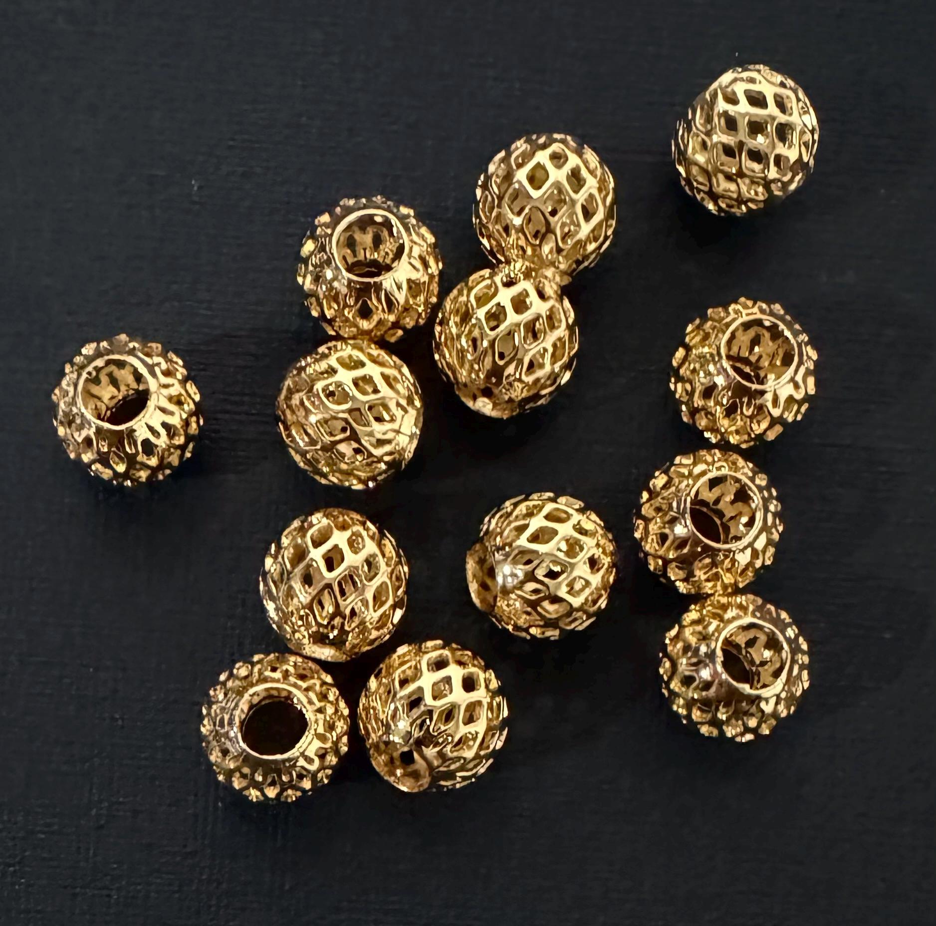 thumbnail image 2 of 144 Vintage Filigree Brass Round Beads – 10mm – New Old Stock Z324 2 of 5