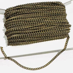 100ft Antiqued Brass Tiny Curb Chain: 1.3mm Soldered Links