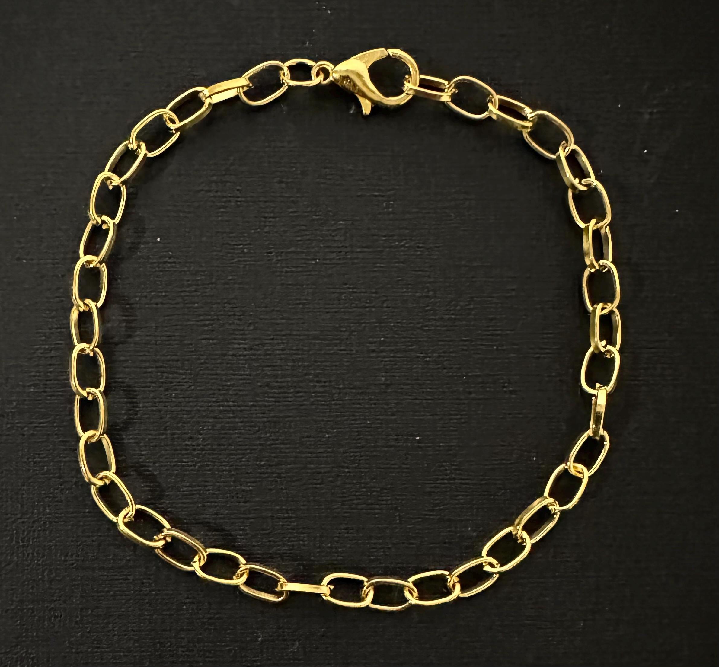 Bracelet Chaînette En Acier Inoxydable Plaqué Or Jaune, Avec Mousqueton - Neuf Sans Emballage, Style Générique