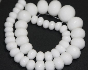 16 in strand  White faceted glass quartz rondelle beads - Gradual size