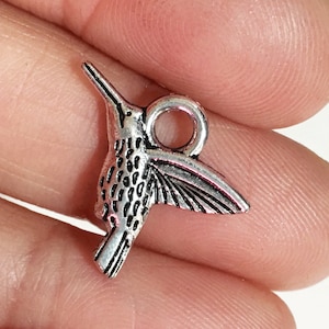 20  antique silver hummingbird charm 18x14mm